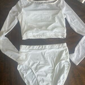 2-piece Custom Rhinestoned White Dance Outfit, Size Adult Medium